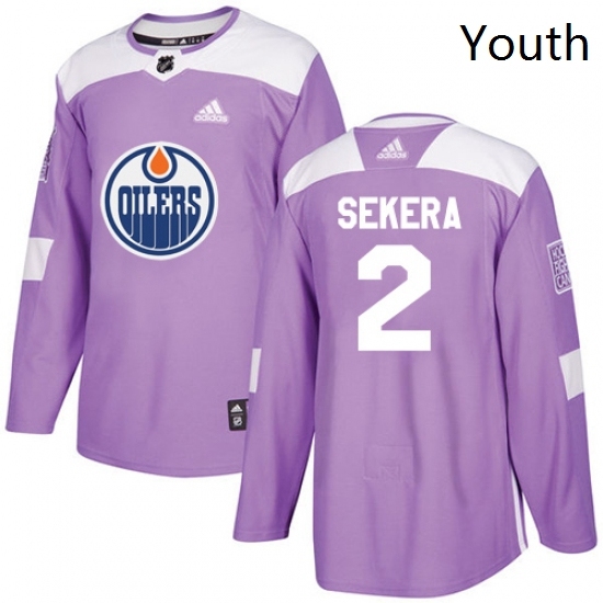 Youth Adidas Edmonton Oilers 2 Andrej Sekera Authentic Purple Fights Cancer Practice NHL Jersey
